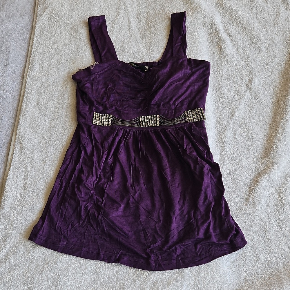 Top jhon Purple Knit Beaded V-Neck‎ Sleeveless Tunic Tank Women's Top Size M